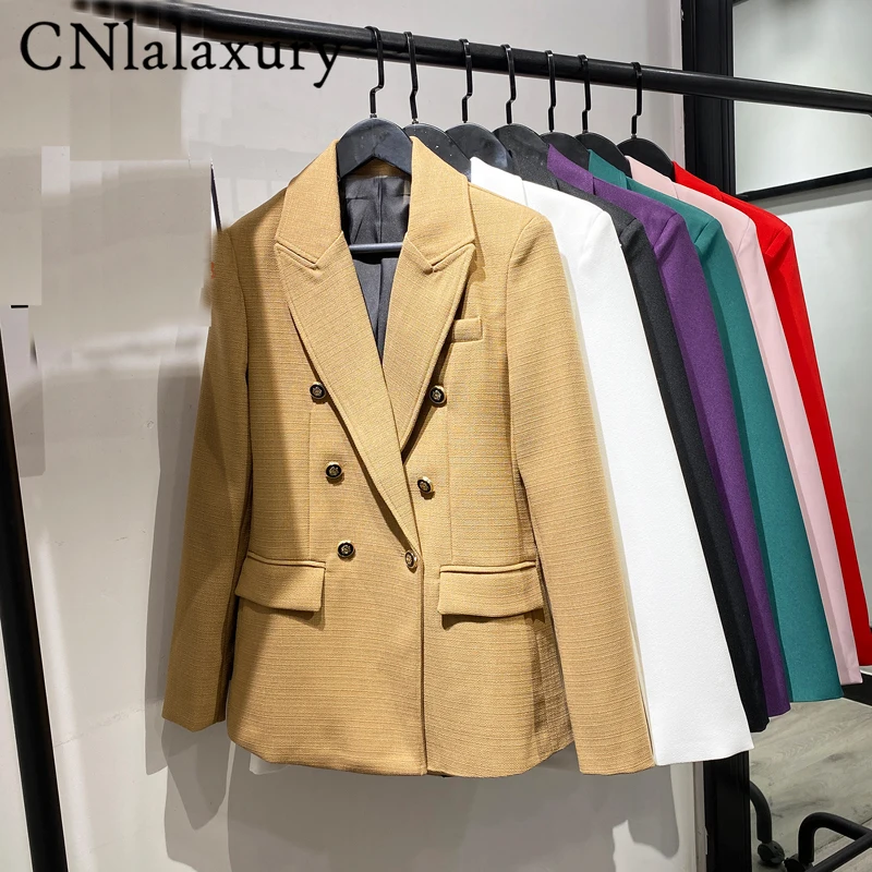 CNlalaxury Women 2023 Autumn New Fashion Slim Fit Blazer Coat Vintage Long Sleeve Pockets Female Jacket Outerwear Chic