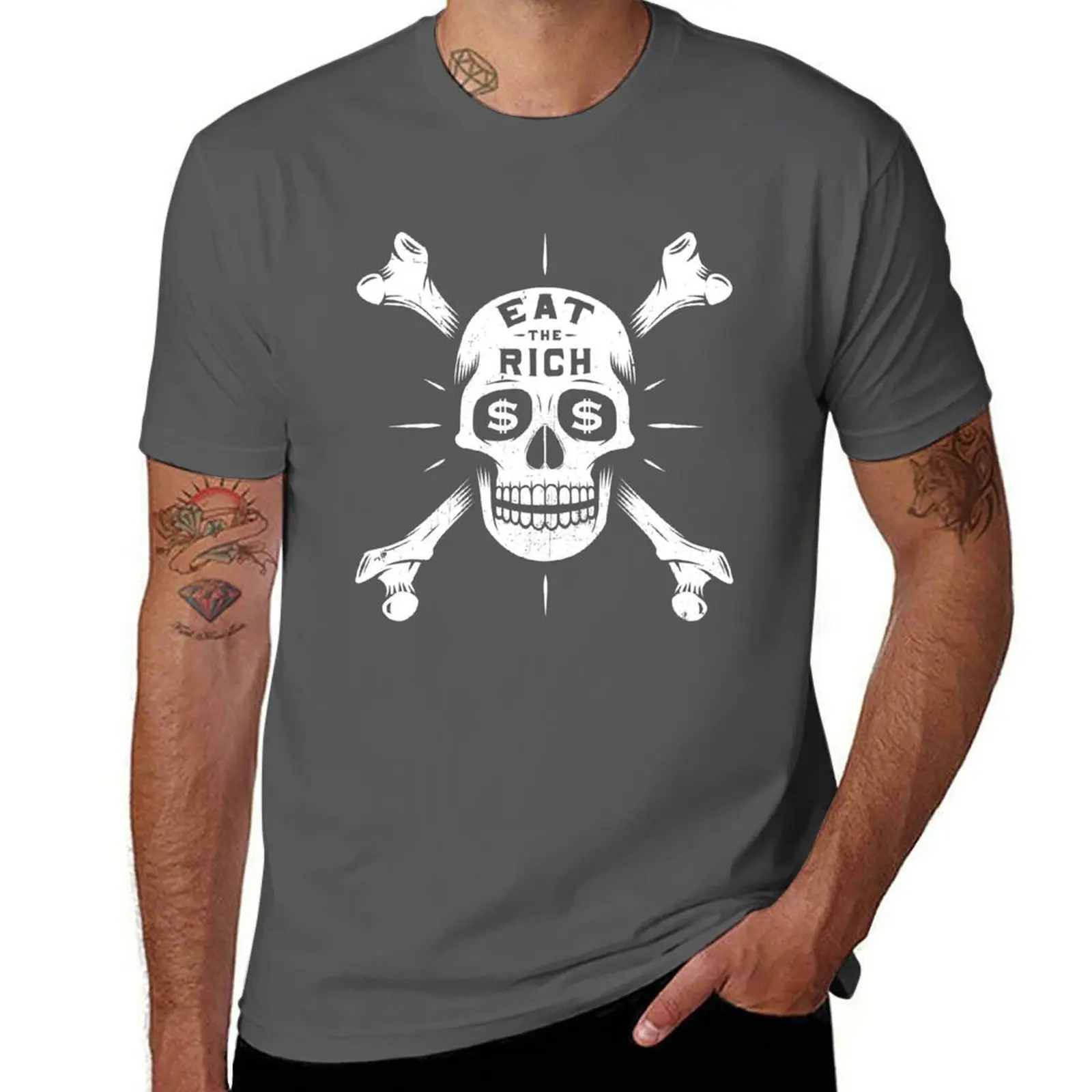 

Футболка Eat The Rich Skull and Crossbones, мужская футболка, тяжелые хлопковые футболки с принтами, футболка