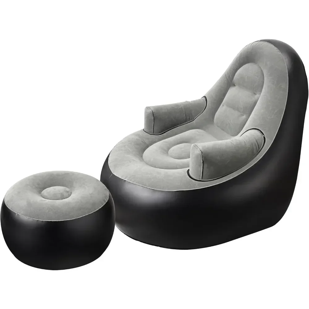 

Inflatable Couch with Armrest＆Ottoman, Blow Up Lounger Chair, Folding Lazy Sofa, Inflatable Furniture without Pump