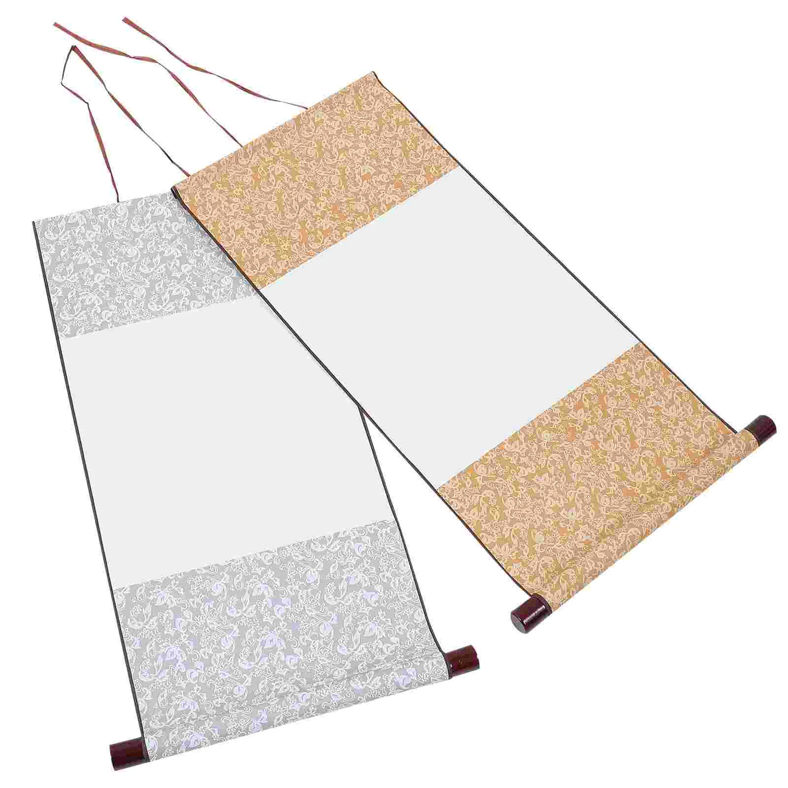 

2 Pcs Painting Scroll Xuan Paper Chinese Calligraphy Cloth Hanger Practicing Blank Hanging Reel