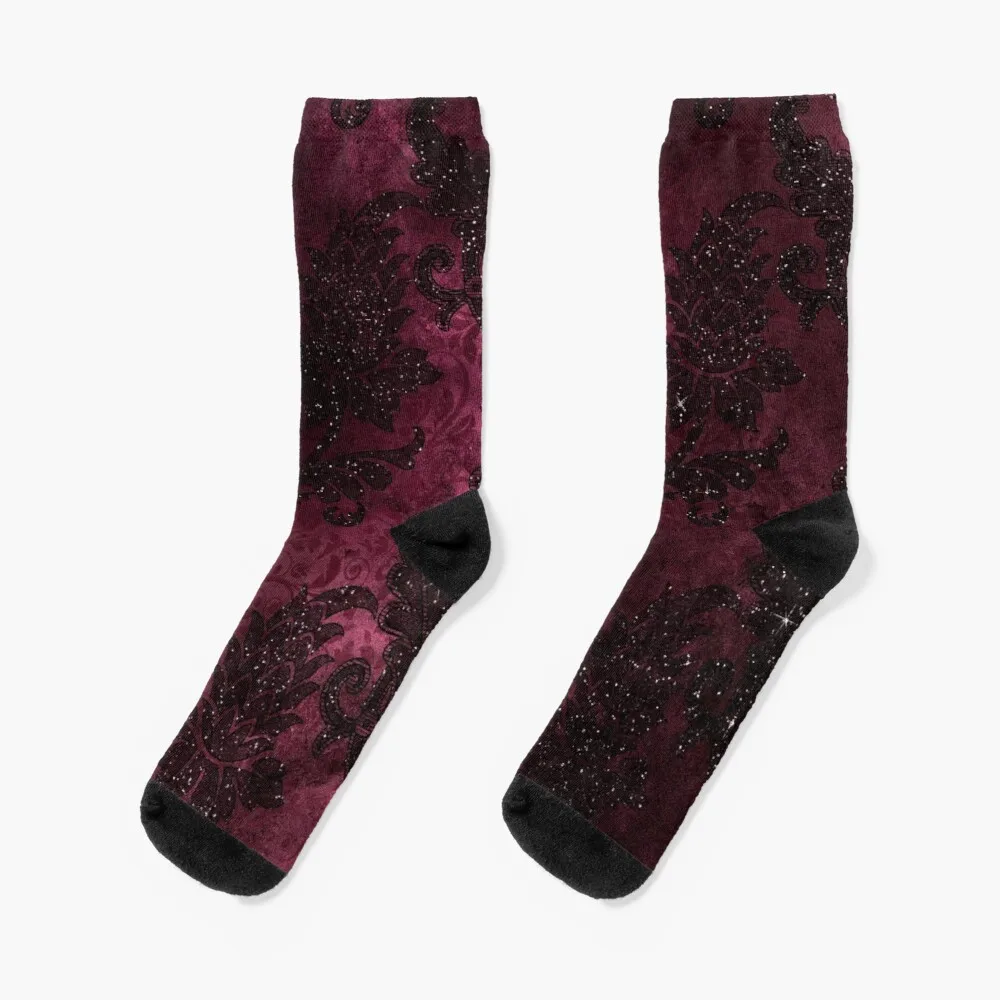 Vintage Glamour Burgundy Damask Socks