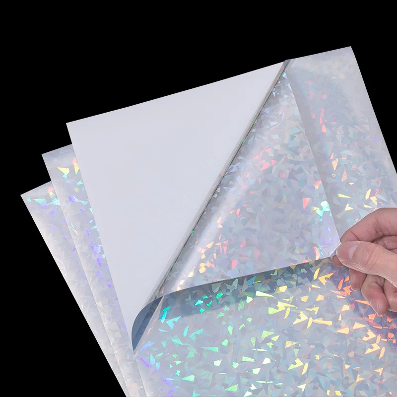 

Transparent Holographic Film with Cracked Glass Effect Self Adhesive Waterproof Coating for Printer Paper Crafts