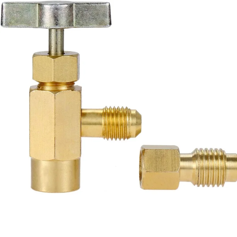 1Pc R-134A AC Refrigerant Can Opener Tap Dispensing Valve 1/2 ACME Thread Brass Pipeline Adapter Can Tap Dispenser Car Accessory