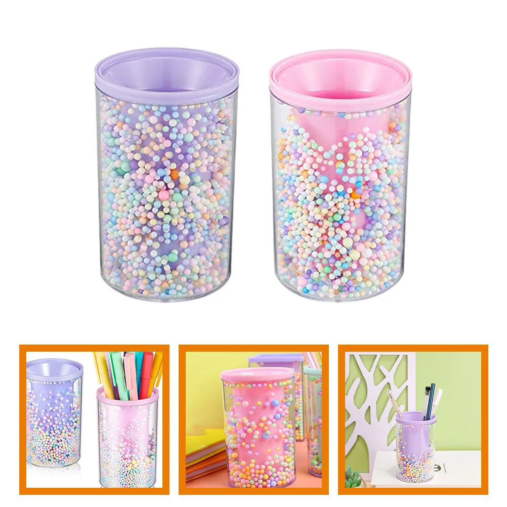 2Pcs Acrylic Pen Holder with Elegant Bubble Pattern Large Capacity Desk Organizer for Writing Tools Makeup Brushes Office