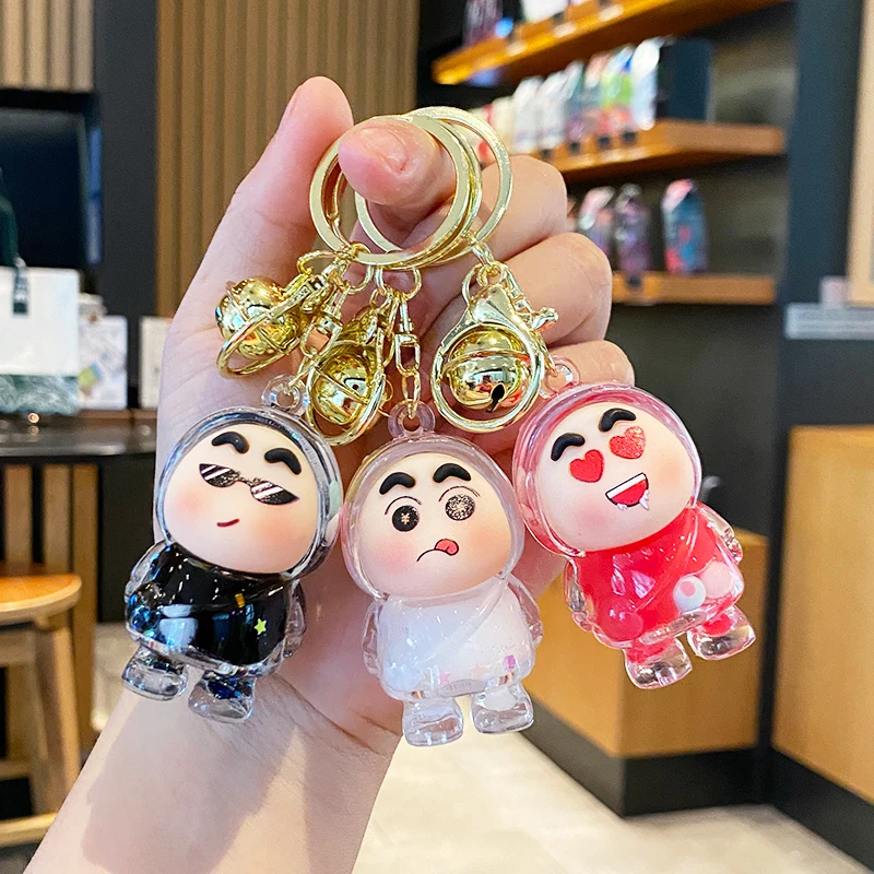 

2025 New Crayon Shinchan Anime Keychain Sand Bottle Car Keychain Cute Cartoon Gift for Women Bag Charm