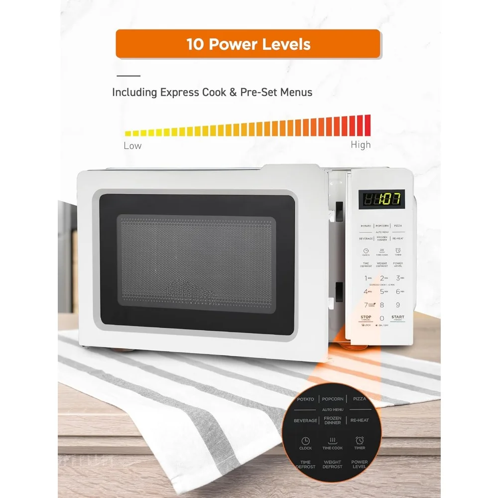 Microwave Ovens with Removable 9.5 Turntable, 0.7 Cu 6 One-touch Quick Cook & 10 Cooking Power Levels, Desktop Microwave Ovens