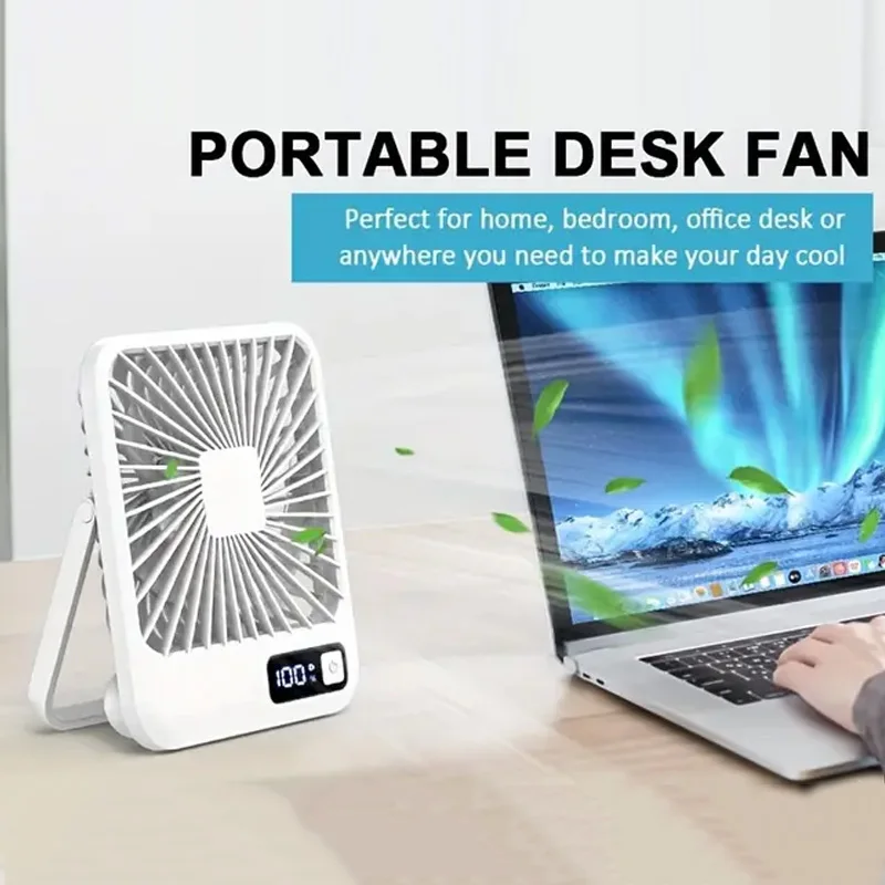 Desk Fan Folding Electric fan With Power Display Hanging Fans Portable USB Rechargeable Small Table Fan For Home Ship Travel