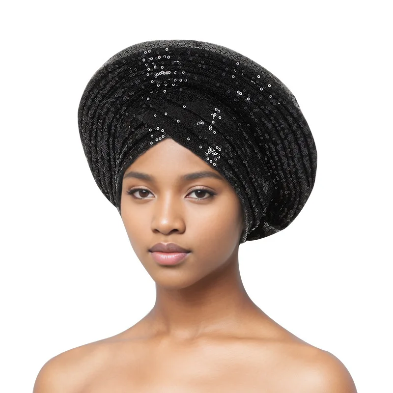 New sequin overlay Heavy industry African wedding headscarf hat baotou hat Ethnic hat