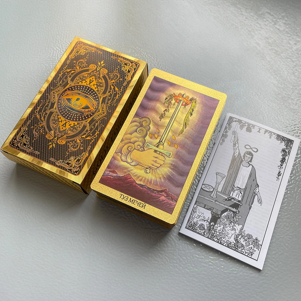 Russian Golden Foil 12x7cm Tarot Deck Divination Cards for Beginners with Guidebook Toro Taro