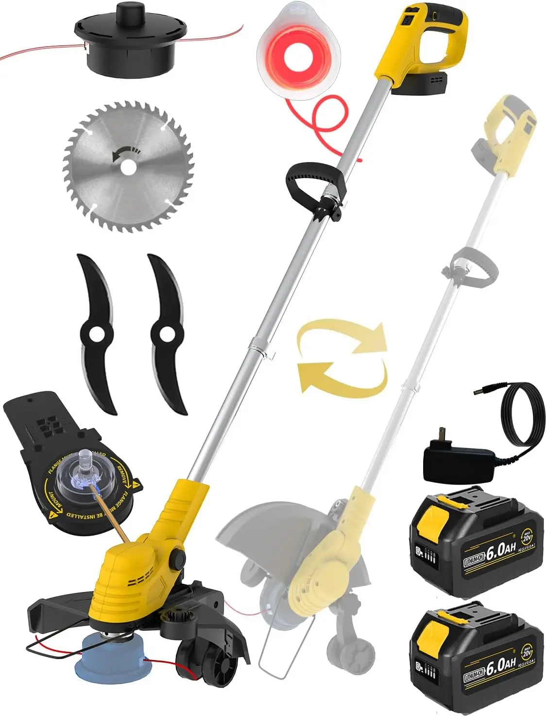 

Weed Wacker с батарейным питанием 0,094\u2033 Двухпрочные металлические лезвия, супер бесщеточный двигатель, беспроводной пожиратель сорняков 4-в-1 + строка