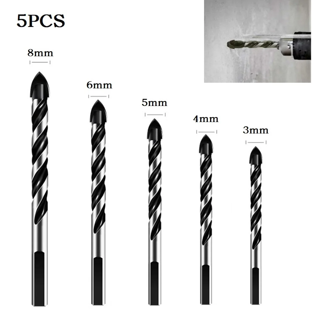 5PCS Triangular Tungsten Carbide Drill Bit For Porcelain Tile Concrete Glass Brick Electric Triangular Drill Bit Set 3/4/5/6/8mm