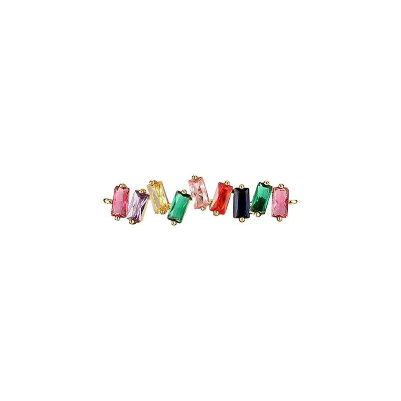 AAA Cubic Zirconia Crystal Blue Bar Charm Connector 2024 New Fashion Multicolor CZ Stones Gold-plated Brass Jewelry Makings DIY
