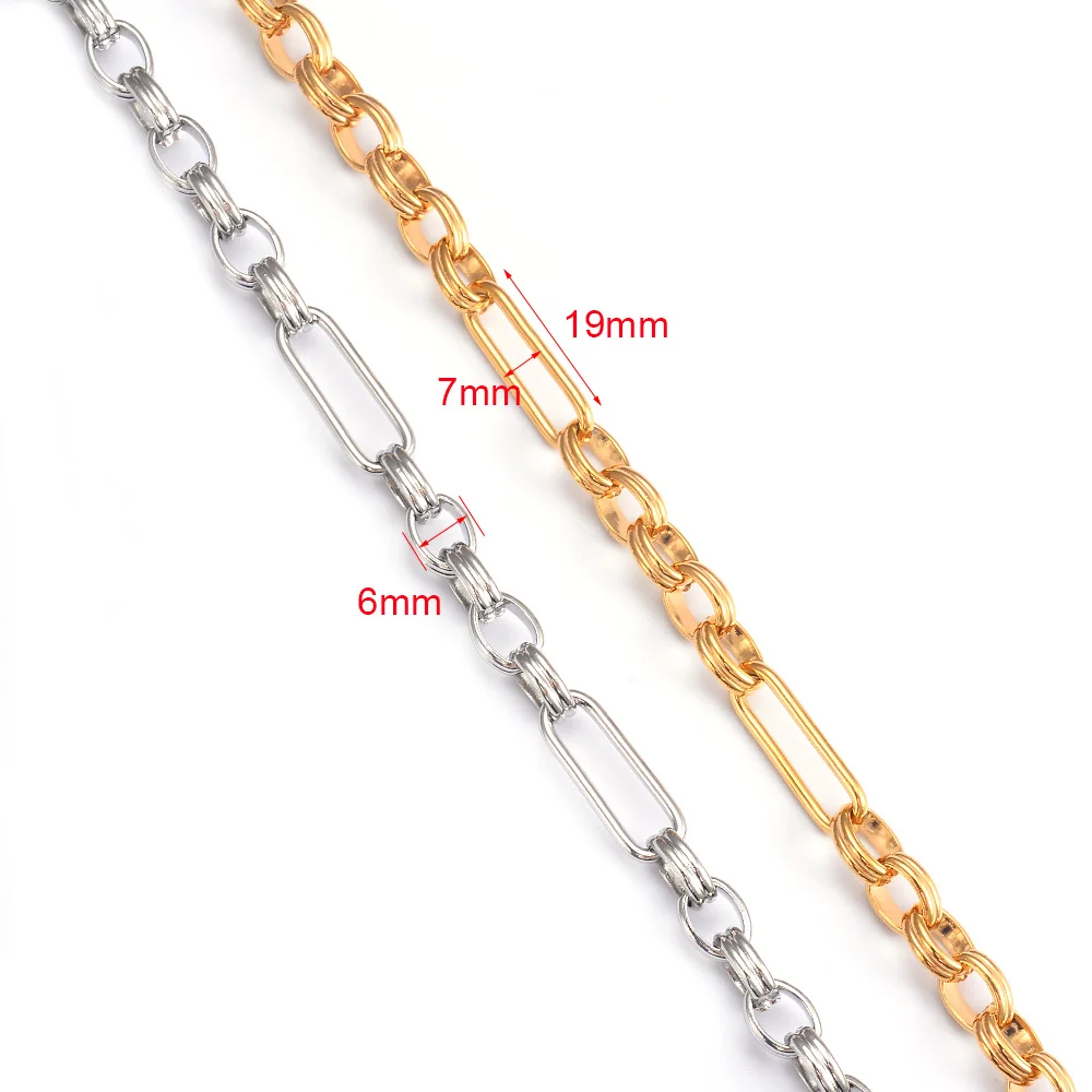 Großhandel 1m/Stück Breite 7mm Schwere Handgefertigte Gliederketten für Männer Edelstahl Hip-Hop-Kette Damen Halskette Punk-Schmuck – Detail 1