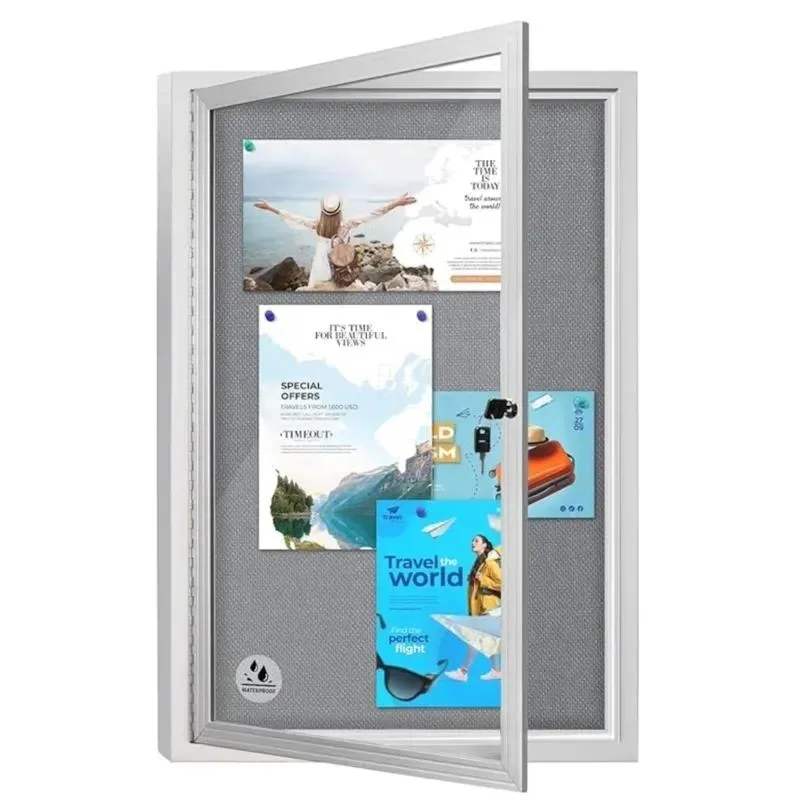 Outdoor Weatherproof Closed Fabric Bulletin Board Bulletin Board Housing with Lockable Glass Door Silver Aluminum Frame