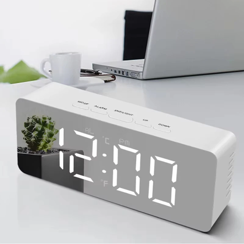 Digital Alarm Clock LED Electronic Desktop Clock with Temperature for Bedroom Home Office Teens Kids Rectangle Alarm Clocks