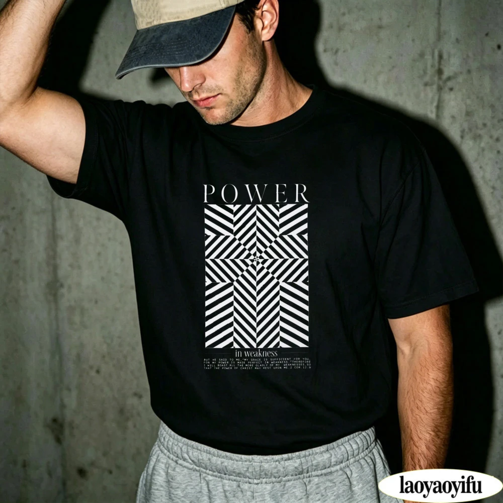 Camiseta Cristã Cruz Geométrica 12:9 dos Coríntios - Roupa com Versículo Bíblico - Camiseta com Versículo da Bíblia - Roupa da Fé