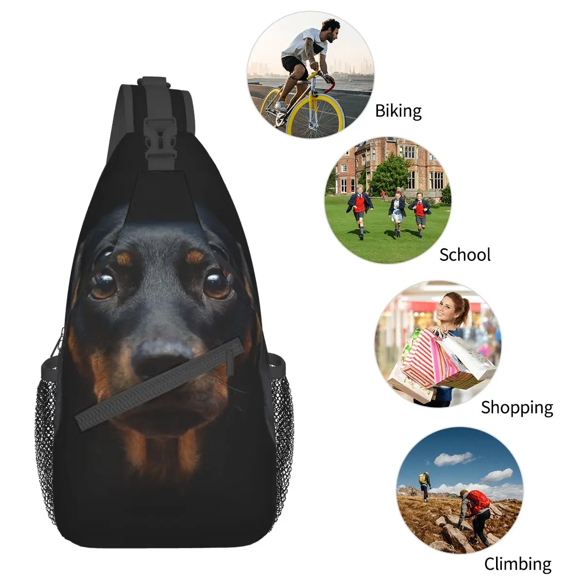 Dachshund Dog Crossbody Sling Bag, Sling Bag Peito, Mochila De Ombro, Caminhadas, Mochilas De Viagem, Salsicha Doxie Moda, Mochilas Escolares