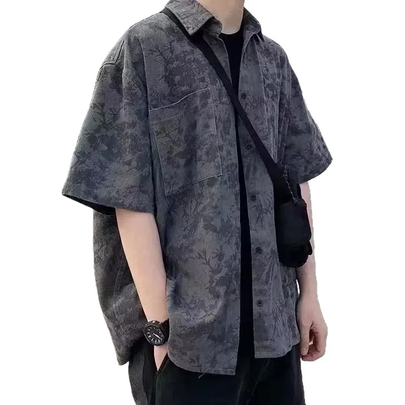 2026 New Spring Men's Short Sleeve Shirt Japanese Style Literary Youth Fashion Harajuku Trendy Square Collar Casual Daily Tops