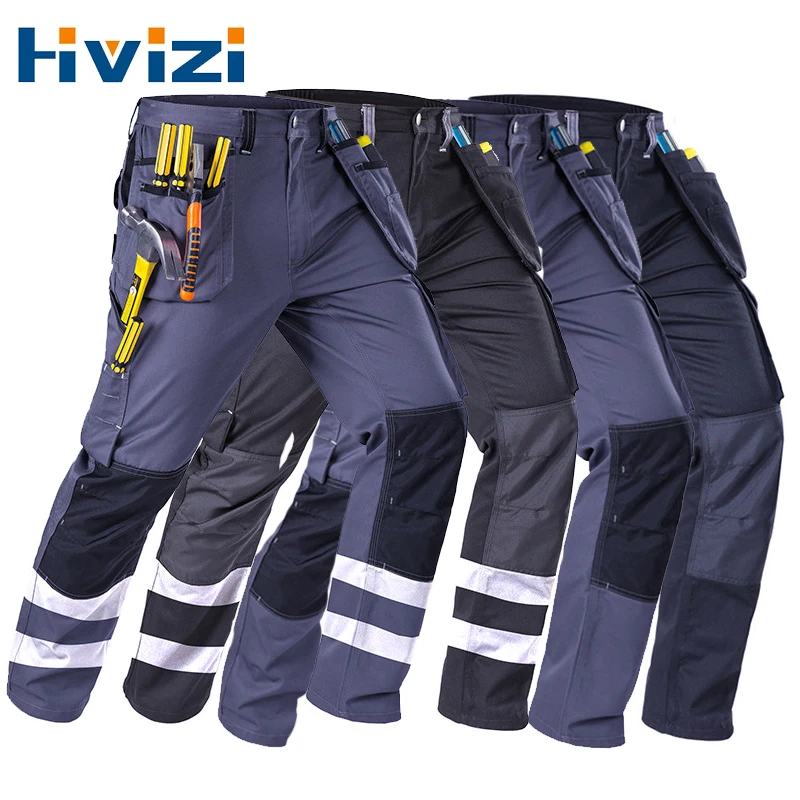 Heavy Duty Work Pants With Hanging Pockets Workshop Pants For Construction Welder Machine Reflective Workwear Trouser Men