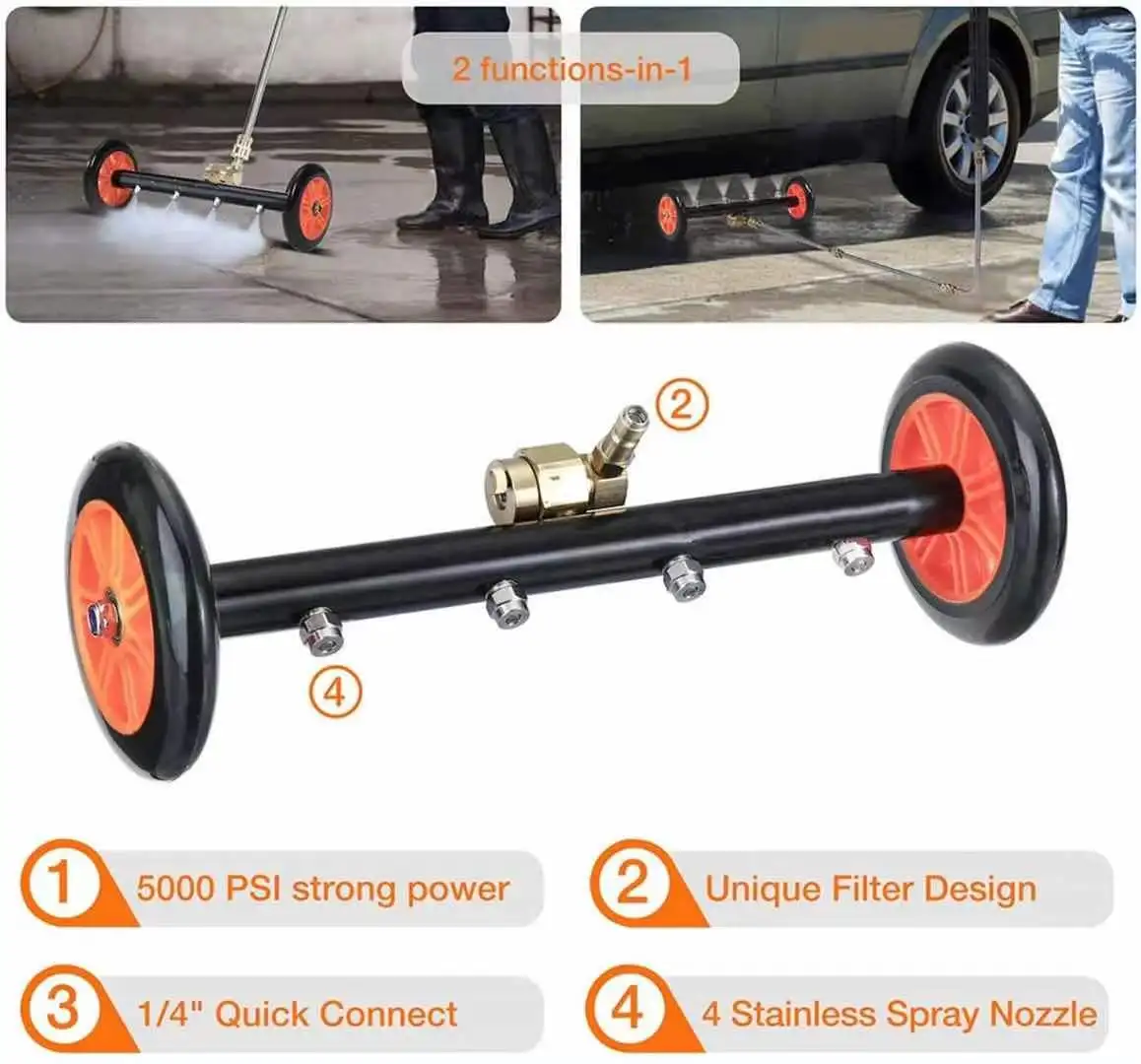 16 inch High Pressure Car Chassis Washer Under Body Cleaning Water Broom Brush Car Cleaner With 1/4 Connector 3 Wands Set