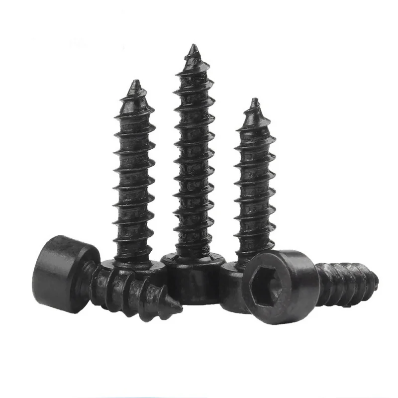 10pcs/lot M2 M2.6 M3 M3.5 M4 M5 M6 Hex Hexagon Socket Cap Head Self Tapping Screw 8.8 Gradese Black Carbon Steel Allen Head Scre