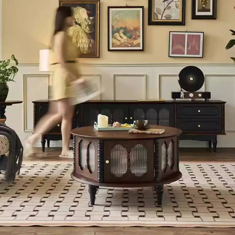 طاولة القهوة المصنوعة من الخشب الصلب باللون البني، طاولة القهوة الفاخرة الريفية، أثاث غرفة المعيشة لصالون Meuble البسيط