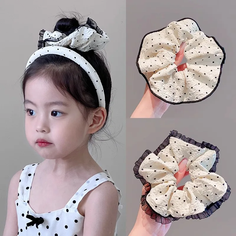 2025 جديد الأطفال أناقة الدانتيل حلية واسعة مرونة العصابات الشعر طفل الفتيات منقطة الشعر هوب رباطات إكسسورات شعر الأطفال