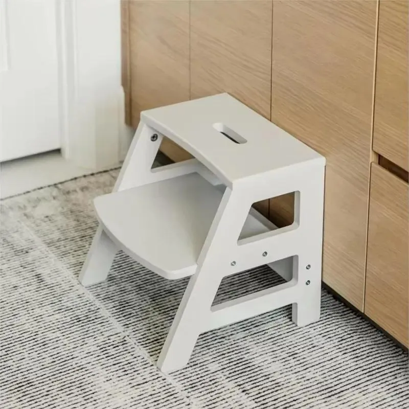 White Solid Wood Two Step Safety Ladder Chair Footstool Children Shoe Rack Storage for Living Room Kitchen Modern Design