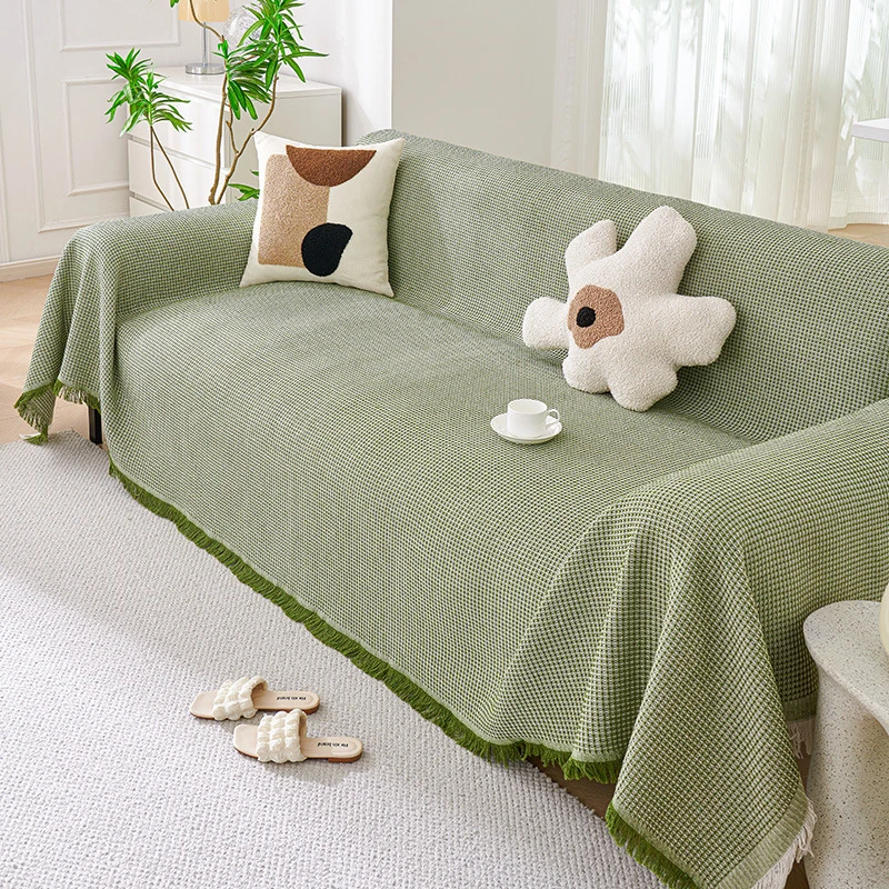 Universal Waffle Couch Towel With Tassels Full Cloth Cover Four Seasons Sofa Carpet Non-Slip Cover Blanket Proof Cat Scratch