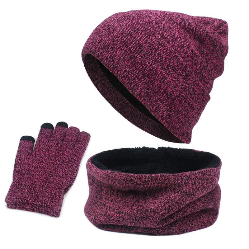 Winter Hat Scarf Glove Sets for Women and Men Beanies Knit Bonnets Winter Cap Set Unisex Thick Plush Fleece-lined Skullies