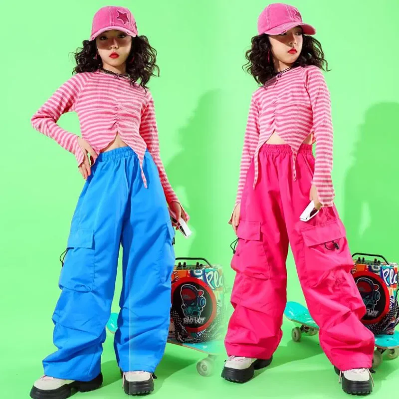 Mädchen Hip Hop Crop Tank Sweatshirt Cargo Hosen Outfits Streetwear Kinder Street Dance Kleidung Set Kinder Jazz Zeigt Kostüm