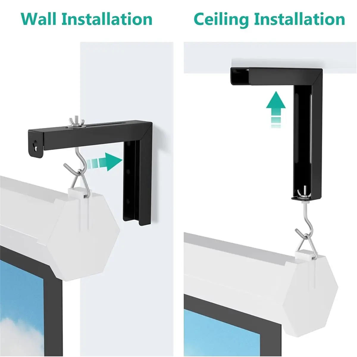 

Универсальные L-образные кронштейны для проекционного экрана, настенное и потолочное крепление, регулируемое удлинение на 6 дюймов с комплектом крюков