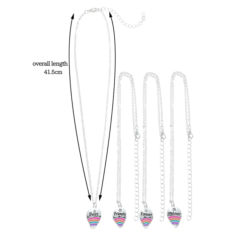 4Pcs/set Best Friends Forever And Ever Rainbow Pendant BFF Necklace Good Friends Friendship Jewelry Gift for Girls