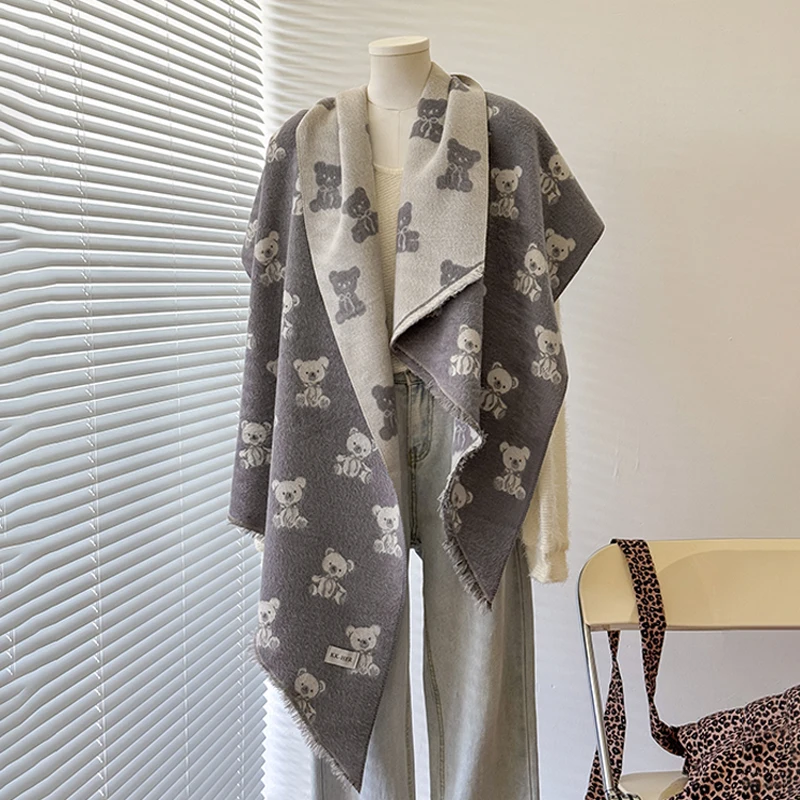 

Женская роскошная кашемировая зимняя шаль 2025 года — милый принт по всей поверхности с кисточками, бандана из пашмины