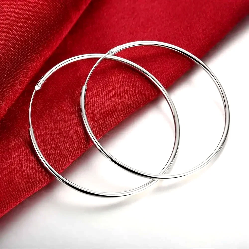 2026 Trend 925 Sterling Silver Round Hoop Earrings 35/50/60MM Multi Size Circle Hoops Elegant Wedding Engagement Party Fashion Jewelry Gift for Women Ladies