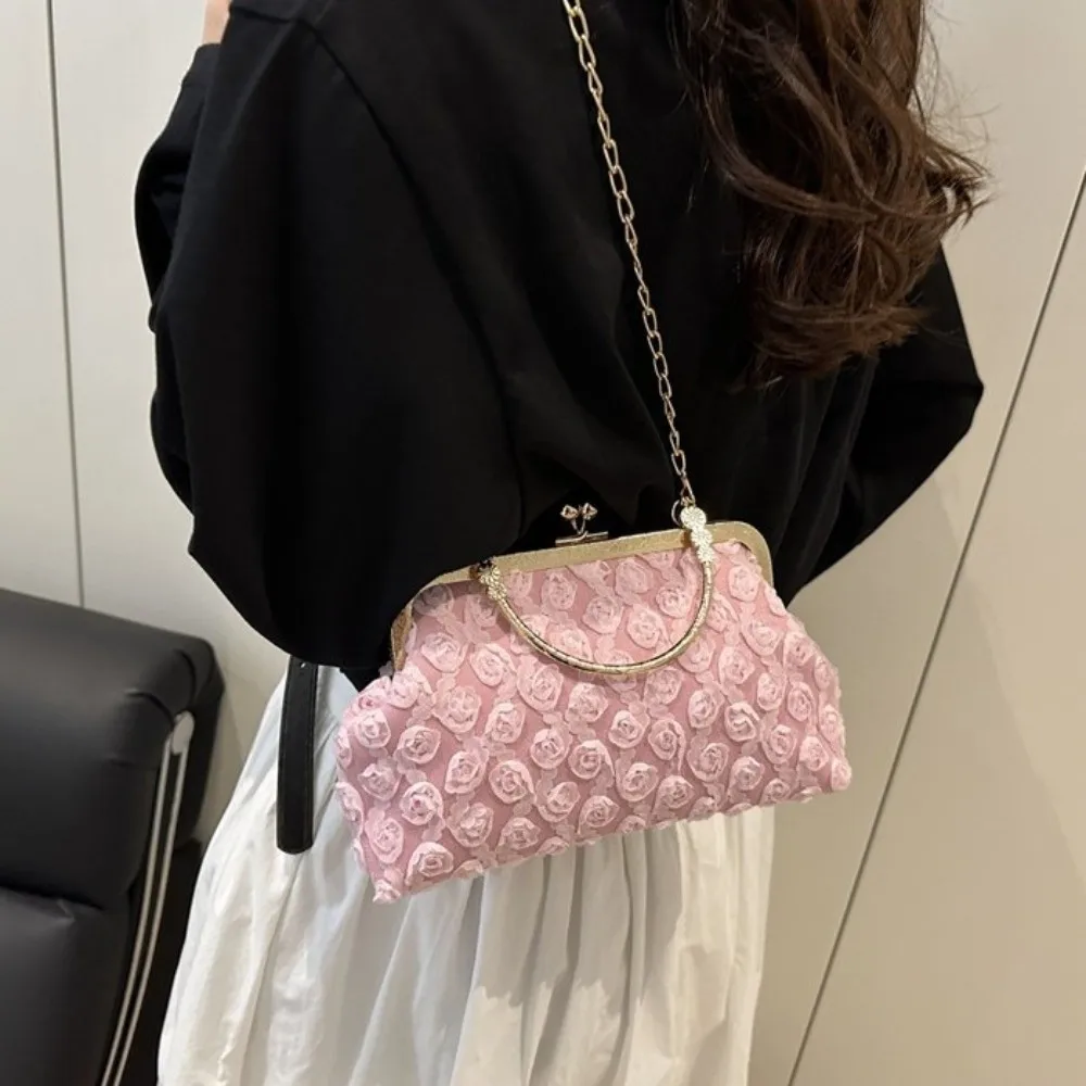Bolsa de banquete de festa de corrente portátil estilo coreano portátil beijo bloqueio bolsa de ombro flor grande capacidade crossbody saco senhoras