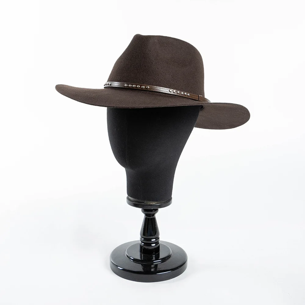 USPOP Unisex Wide Brim Wool Fedora Hat with Stud Belt Decoration for Fashionable Casual Look in Autumn and Winter