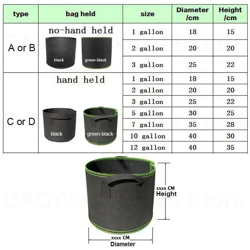 Fabric Plant Flower Pots 1Gal 3Gal 5gal 7gal 10gal Grow Bags Garden Tools Supply Growing Veg Big Size Planting gallery 4