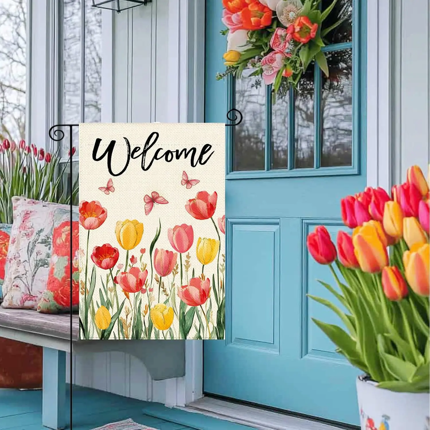Spring Summer Tulip Garden Flag 12 x 18 Inch Double Sided Vertical, Outside Seasonal Floral Burlap Small Welcome Flags Farmh yyi