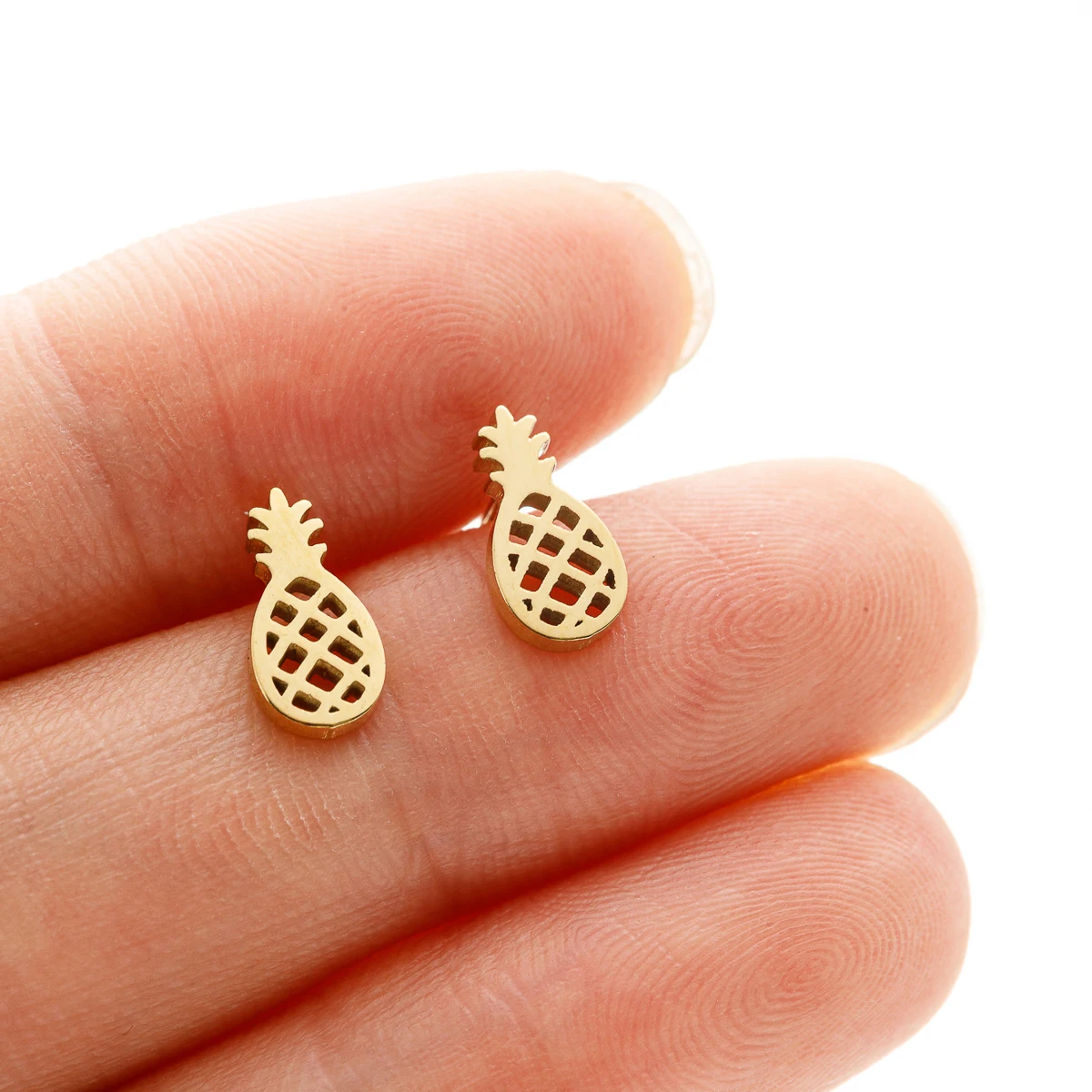1 par de bonitos pendientes pequeños de piña para mujer y niña, joyería de verano, pendientes llamativos de acero inoxidable, pendientes para mujer