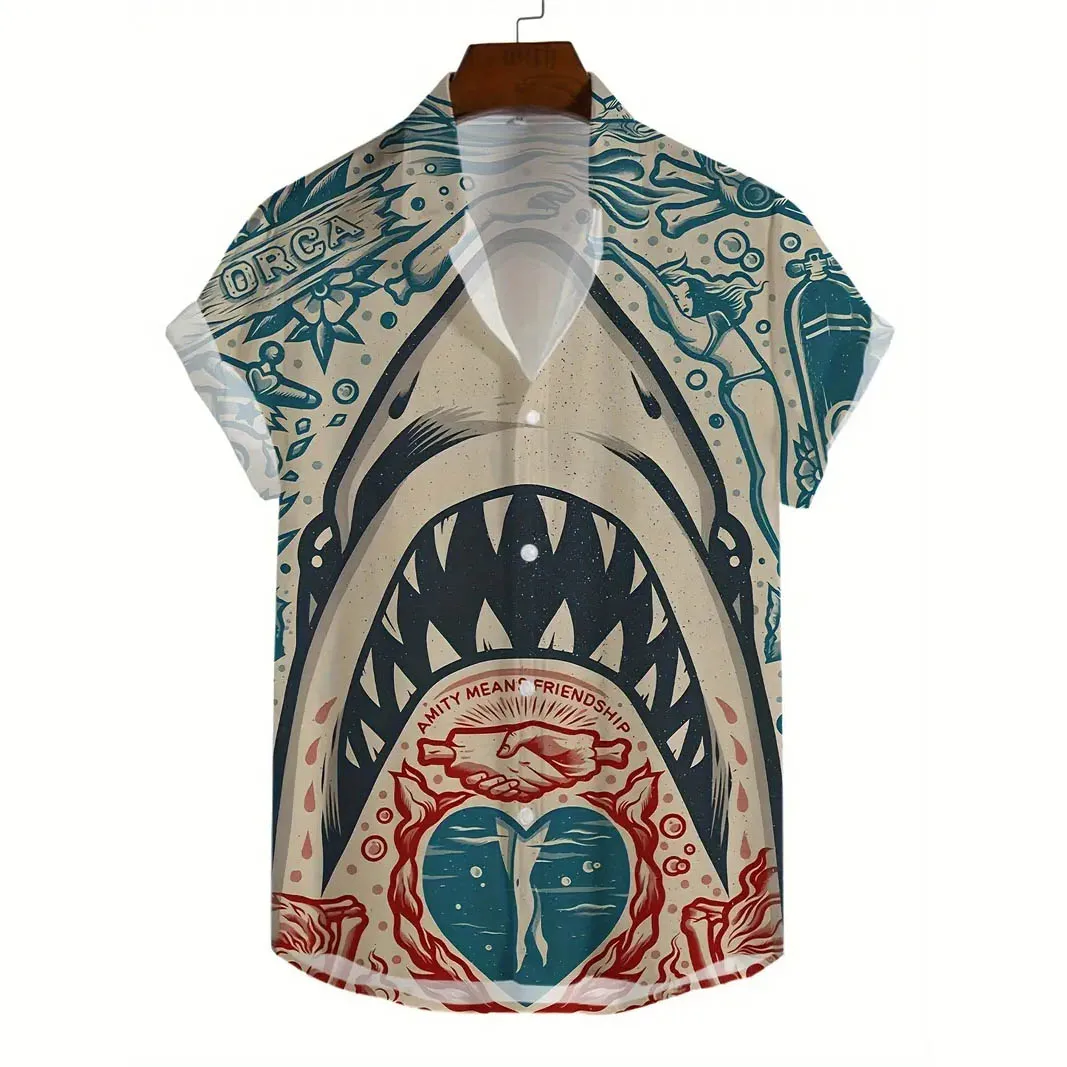 Men's Clothing Animal Shark Pattern 3d Print Summer Short Sleeve Men's Shirt Fashion Streetwear Hawaiian Shirt Oversized Shirts