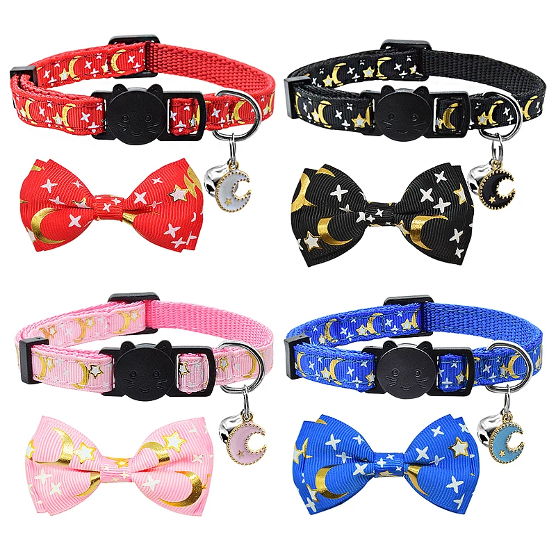 Star Moon Bowknot collare per gatto campana Breakaway sicurezza morbido collare per gatto collana regolabile carino grazioso papillon collare per gatto per gattino