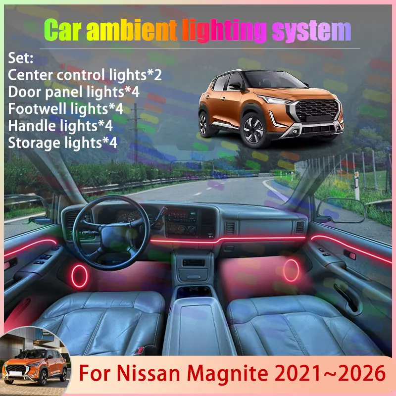 

For Nissan Magnite 2021~2026 DD0 2022 2023 2/18 in 1 Car Atmosphere Light Lamp RGB Shade Ensemble Streamer Atmosphere Set Auto