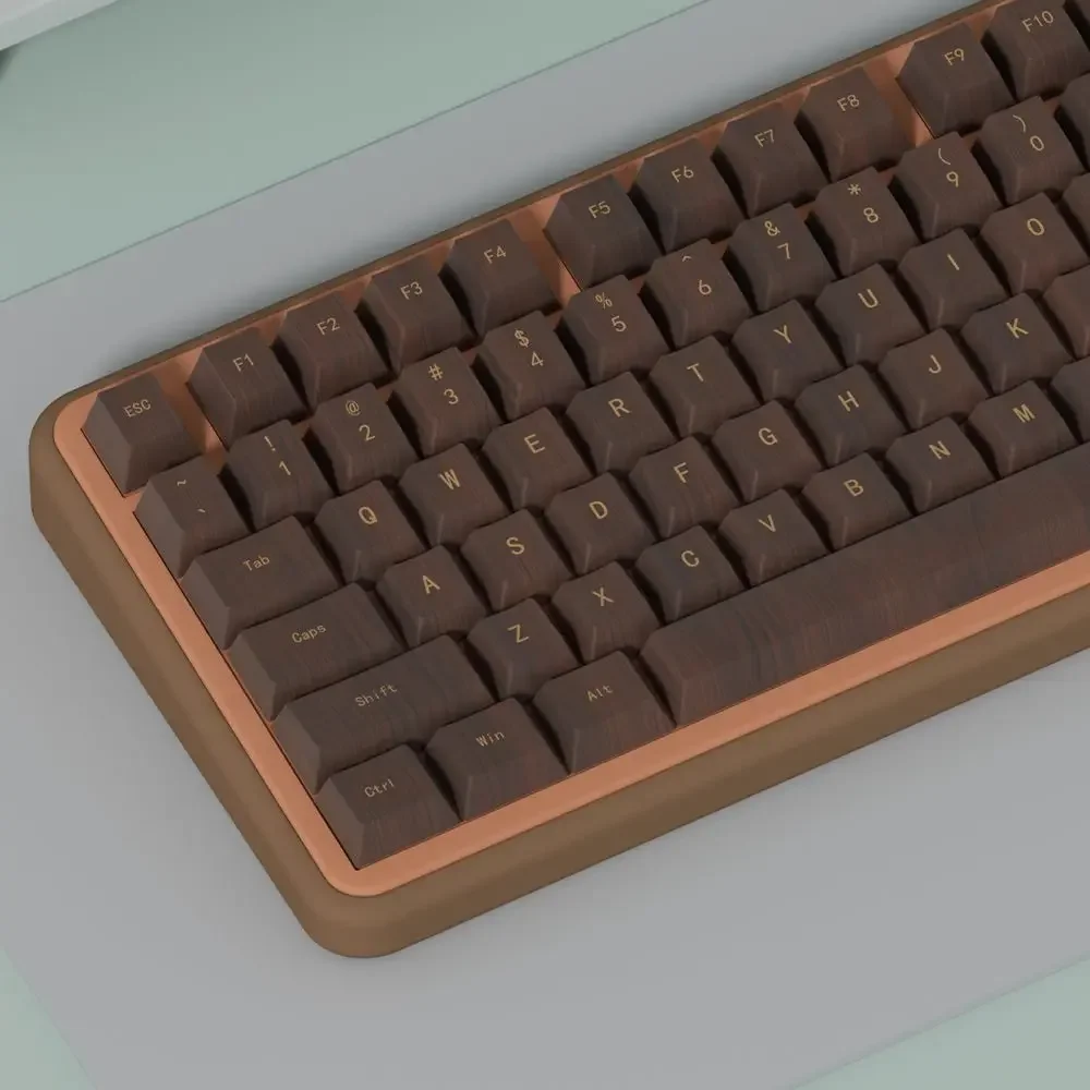 Capuchons de clavier texturés en bois vintage, aucun matériau plastique Pbt, espace fendu prédire, disposition Alice, marron foncé, chocolat, 138