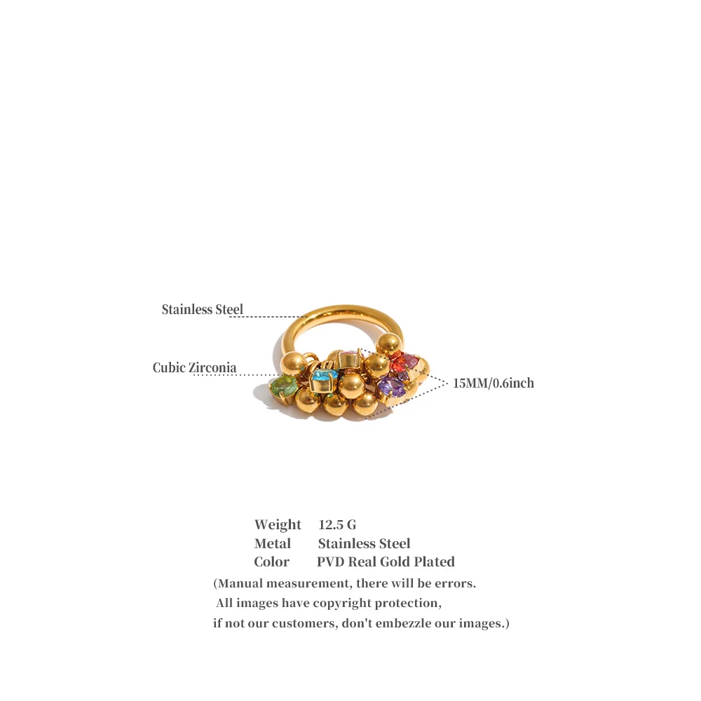 Yhpup Größe 678 Edelstahl Bunter Zirkon Runder Kugel-Anhänger Ring für Frauen Trendiger Handgefertigter Fingerschmuck – Detail 1