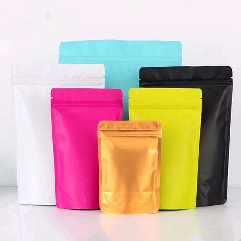 100PCS Stand-up Matte Aluminum Foil Ziplock Bag DIY Logo Matcha Coffee Beans Cocoa Snack Candy Sugar Beaf Tea Packaging Pouches