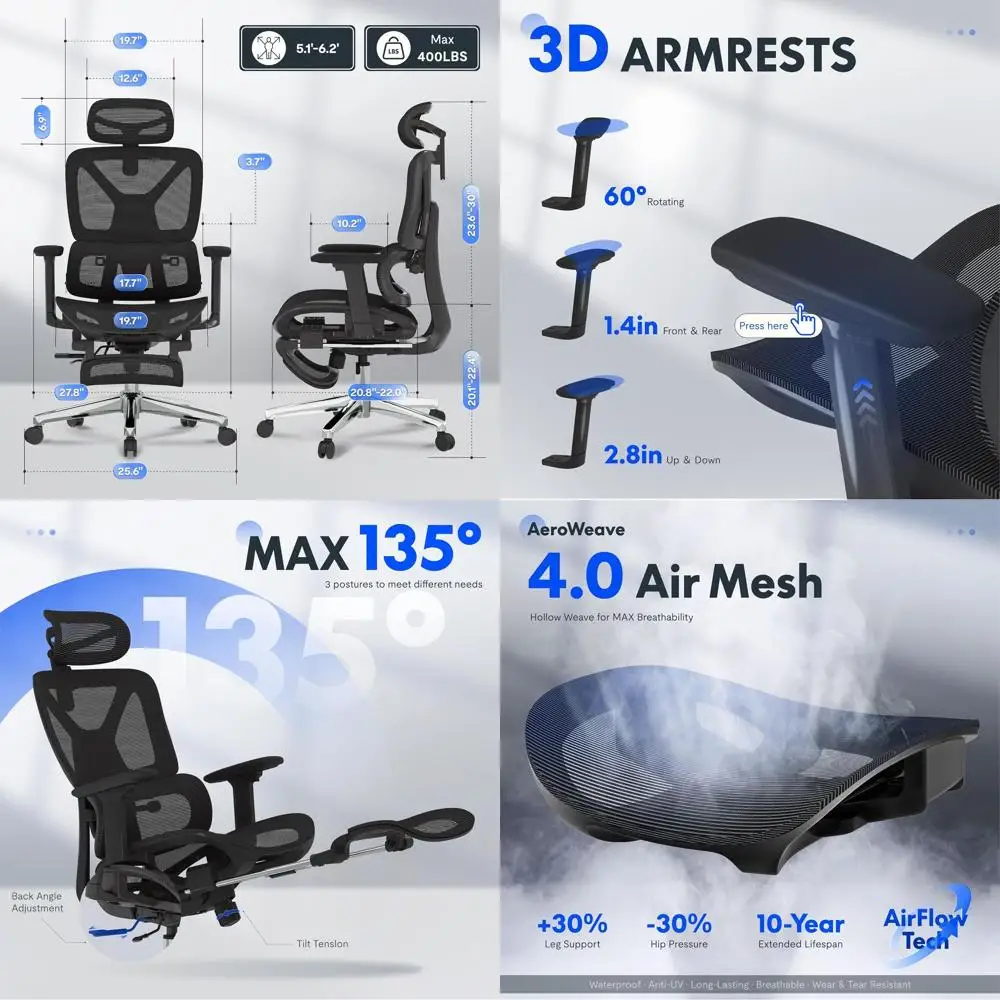 

Эргономичное офисное кресло премиум-класса с регулируемыми подлокотниками, поясничной опорой, откидной спинкой, сетчатым сиденьем для удобного использования вдома и работы — Bl