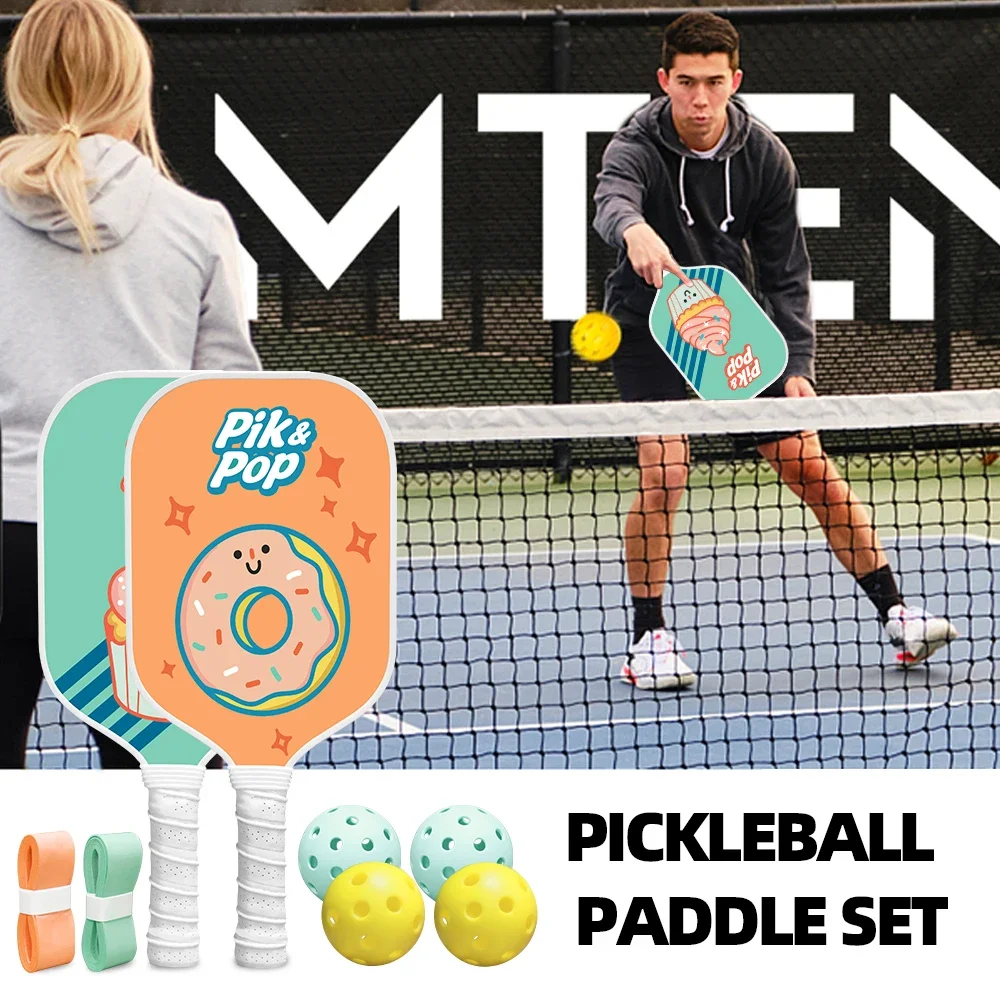 ポリプロピレンハニカムコアを備えたグラスファイバー製ピクルボールパドル、ワイドボディセットで強化されたコントロールとパワーを実現、ラケット2本付き