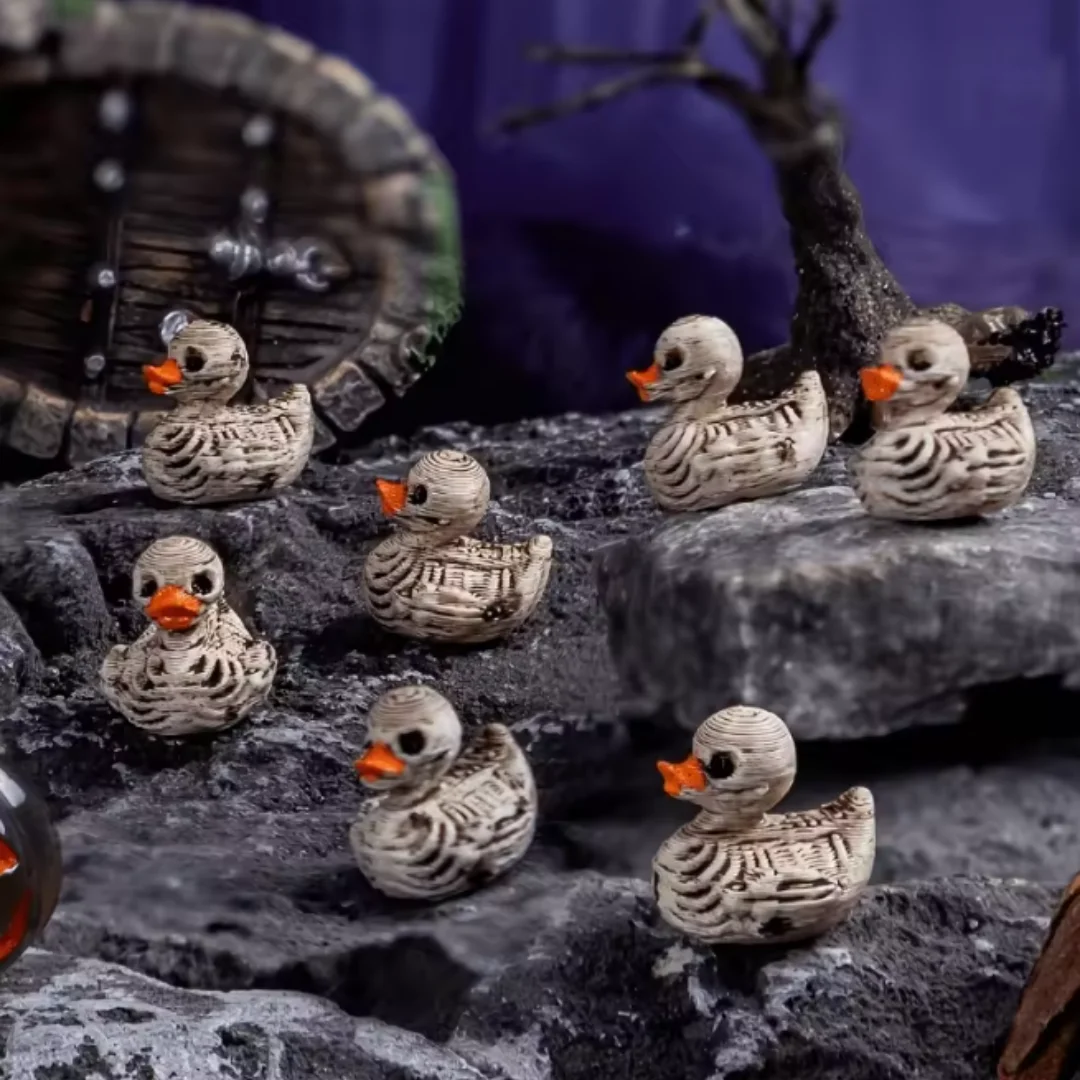 Obrázek 5: 10/30-pack 0.6in gotický roztomilá lebka kachny - pryskyřice figurky pro halloween, gotický domácí, úřad, večírek - namyšlený psací stůl dekorace