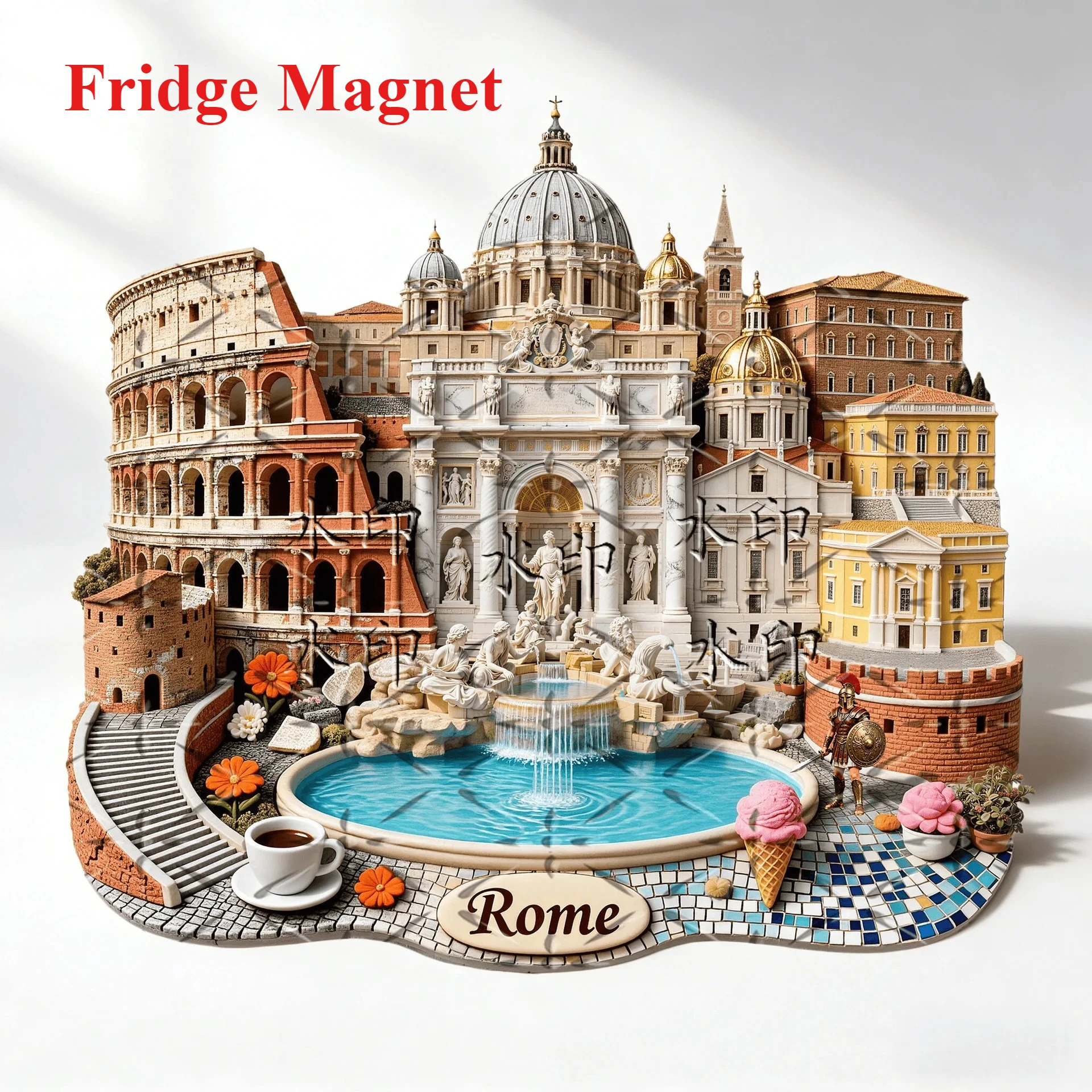 Italy Rome Panorama Landmark Metal Fridge Magnet, Colosseum Fountain Design, Creative Magnetic Travel Souvenir Decor Gift